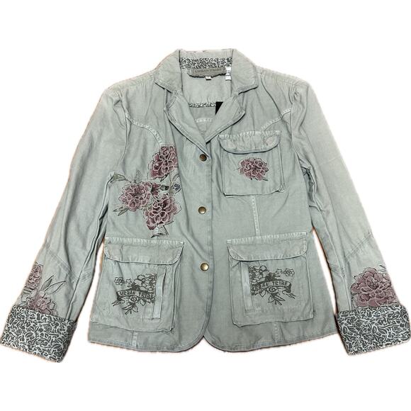 Urban Tribe Floral Embroidered Utility Jacket Green Size Small NWT - Picture 1 of 11